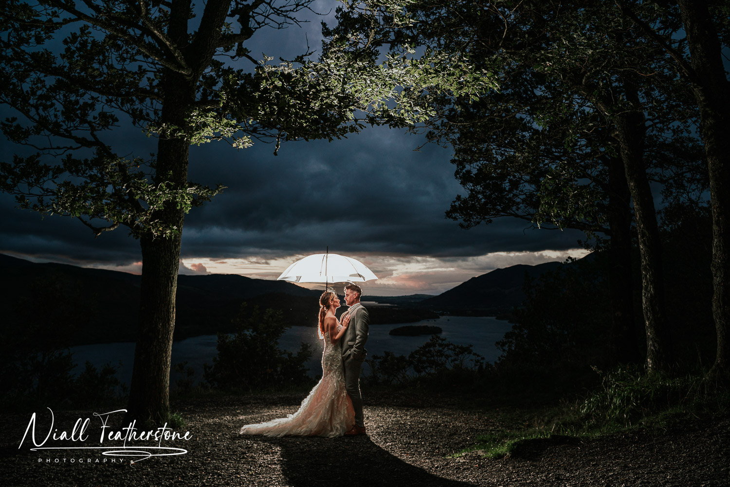 Wedding Couple Posed in front of Surprise view in the Lake District