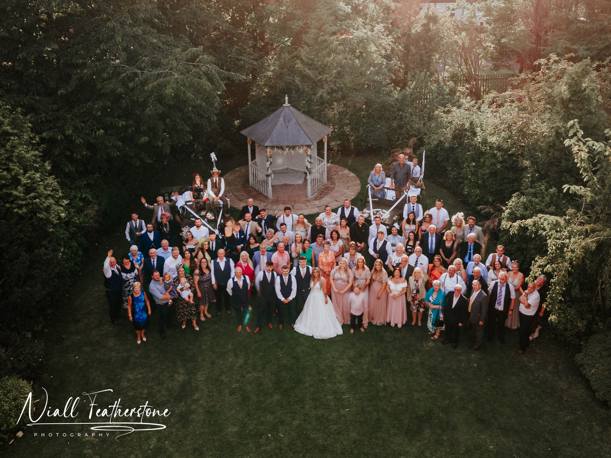 Wedding Party Posed on the Lawn of the Manor House in West Auckland County Durham Wedding Photography