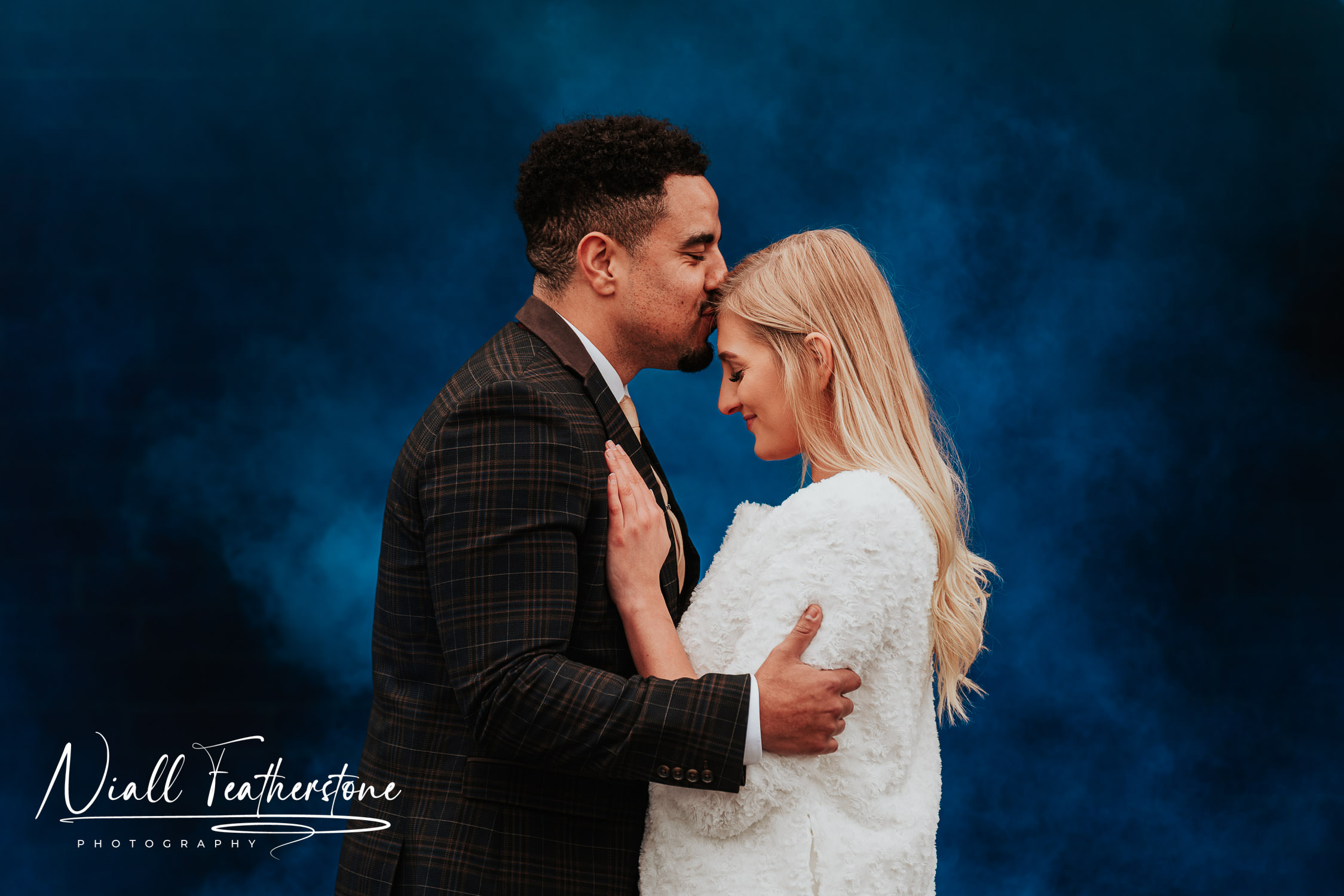 Blue Smoke bomb background for bride and groom photographs