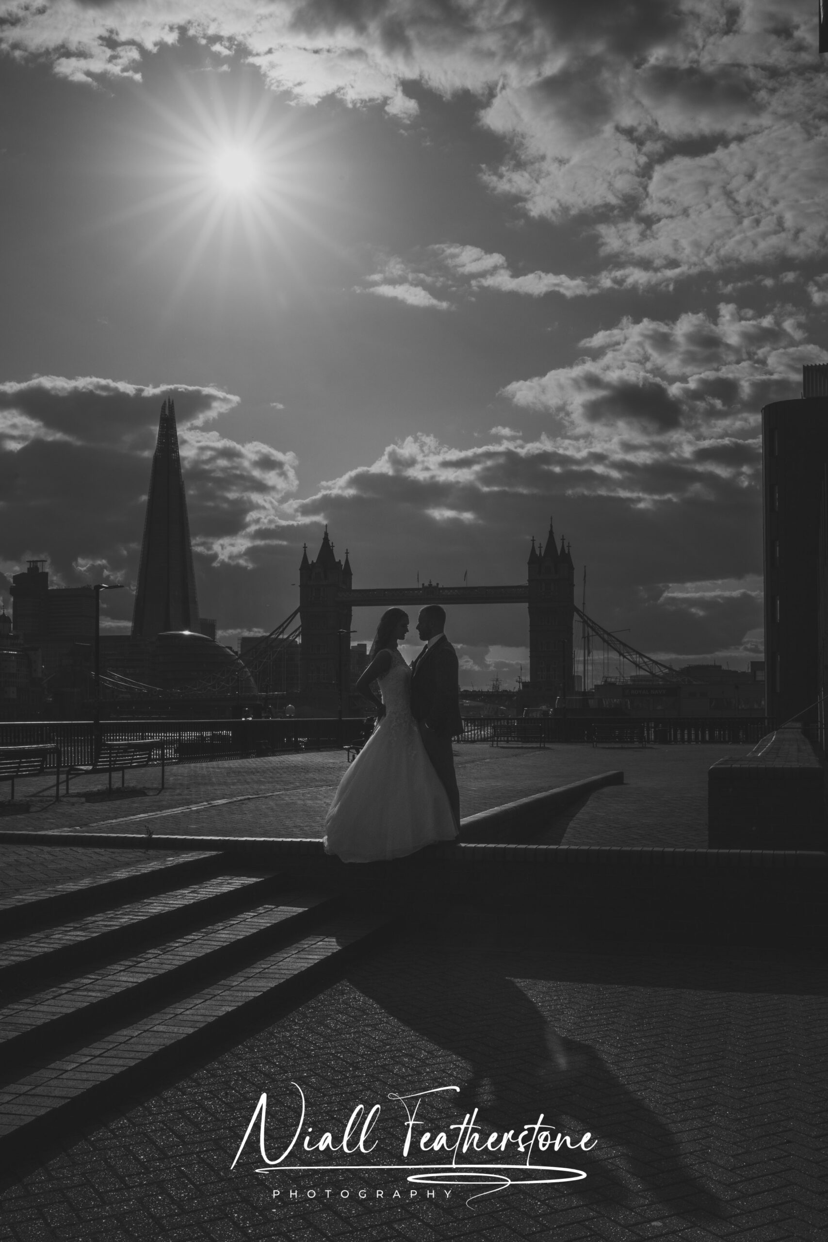 London Wedding Couple Portraits Bride and Groom In Front of Tower Bridge and Shard